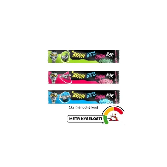 Brain Blasterz Apple/Blueberry/Watermelon Brain Bitz Chew Bar Level 2 Sour 20g - Bomboana masticabila cu aroma de mar, afine si pepene