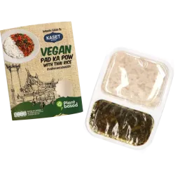 Kaset - Ready to Eat Pad Kai Ka Pow Curry Vegan 280g - Kaset – Meniu Vegan Instant cu Orez Jasmine și Curry Pad Ka-Pao 280g
