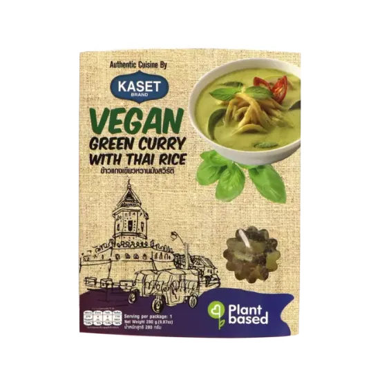 Kaset - Ready to Eat Green Curry Vegan 280g - Kaset – Meniu Vegan Instant cu Orez Jasmine și Curry Verde 280g