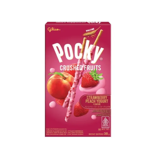 Glico Pocky Crushed Fruits Strawberry Peach Yoghurt 38g - Betisoare glazurate