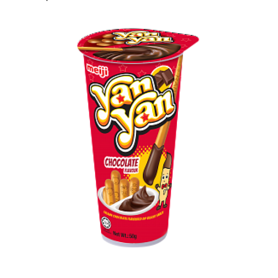 Meiji Yan Yan Chocolate 50g - Gustare cu Biscuiți și Cremă cu Aromă de Ciocolată