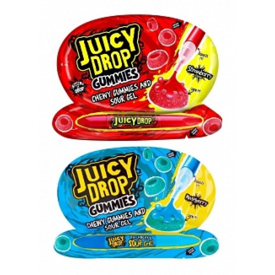 Bazooka Juicy Drop Gummies Strawberry & Raspberry 57g - jeleuri acrisoare cu aroma de zmeura si capsuni