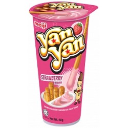 Meiji Yan Yan Strawberry 50g - Biscuiți Sticks cu Cremă cu Aromă de Căpșuni