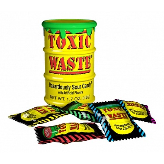 Toxic Waste Sour Candy Drum Yellow 42g - Bomboane tari acrișoare cu aromă de fructe