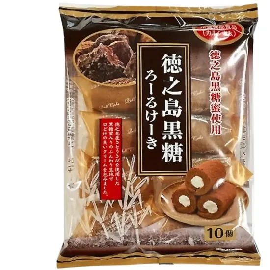YAMAUCHI CONFECTIONERY Black Sugar Sponge Roll - Ruladă din biscuiți cu zahăr negru